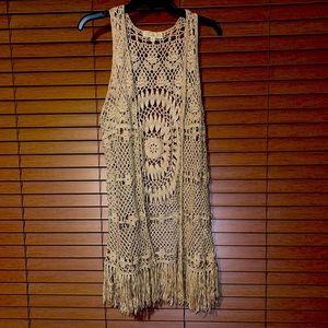 “Pink Rose” Boho Fringe Cardigan